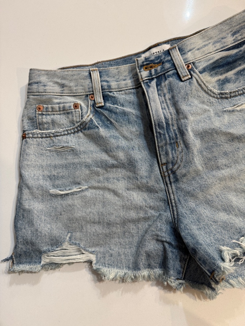 PISTOLA Nova High Rise Cut Off Distressed Denim Shorts - Size 27 - Picture 3 of 8